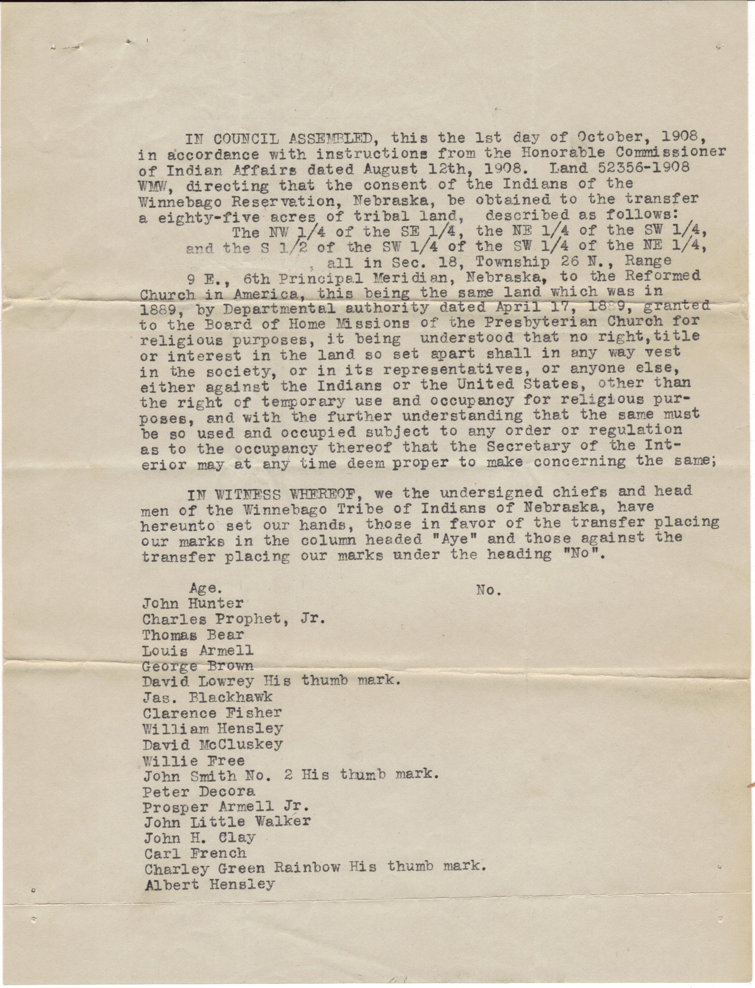 October 1, 1908: Tribal Council agreement with RCA (1)